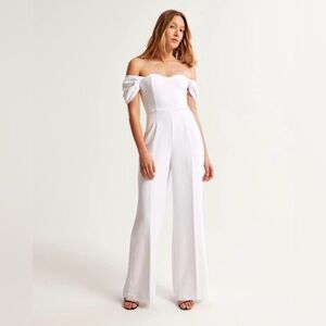 Abercrombie Bridal Off-The-Shoulder Premium Crepe Jumpsuit in White